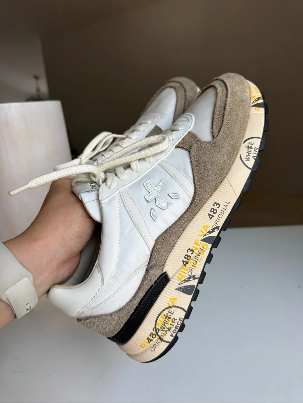 Premiata White & Taupe Suede Sneakers – Size 44